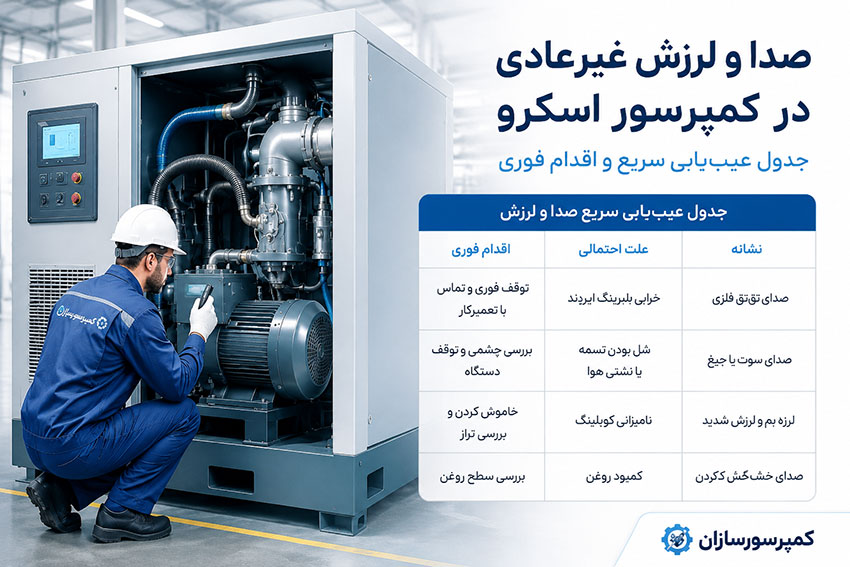 صدا و لرزش غیرعادی در کمپرسور اسکرو